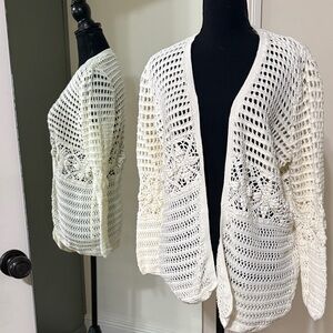 Tory Burch Cream Crochet Open-Front Cardigan